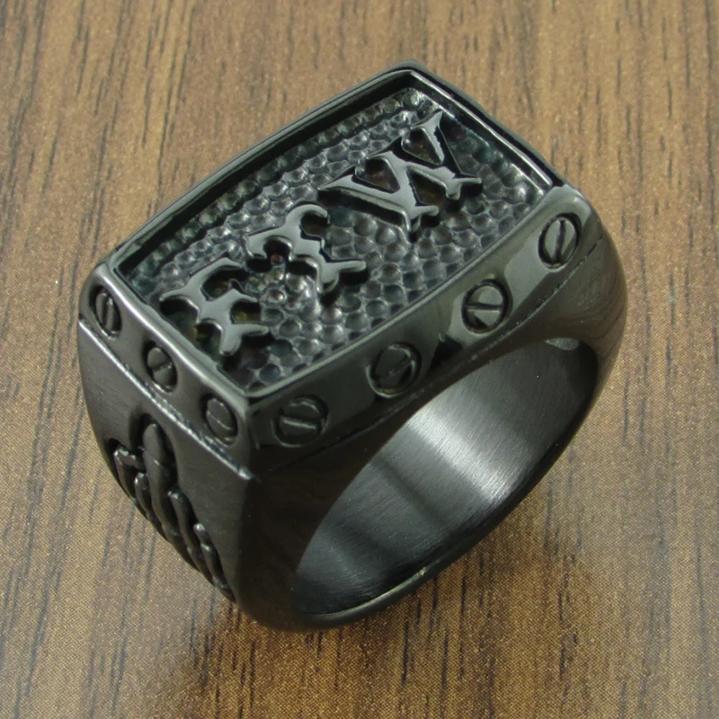 Punk 316L Stainless Steel Silver color Black FTW Middle Finger Mechanical Screw Motor Cycle Letter Biker Ring Sports Rider Ring 5
