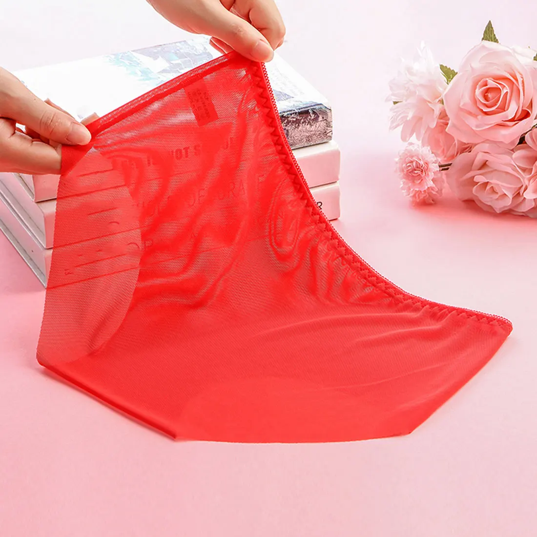 

1Pcs Ladies Solid Color Ultra Thin Mid Rise Underwear Panties Lingerie Women Plus Size Full Transparent Panties