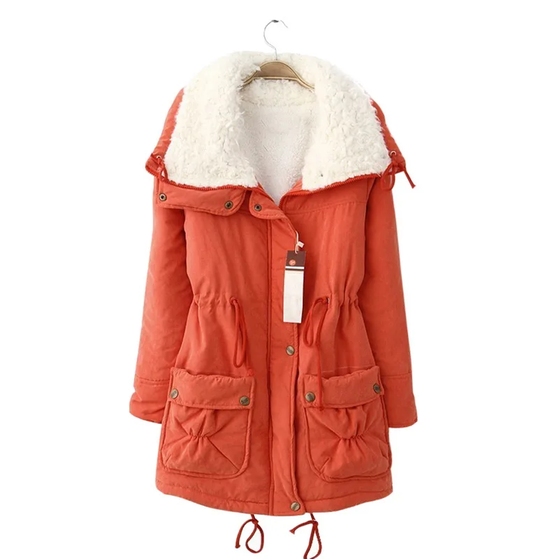 LOOZYKIT, зимние парки, хлопковое пальто, женская тонкая зимняя верхняя одежда, стеганая куртка средней длины, толстая хлопковая стеганая теплая хлопковая парка - Цвет: Orange
