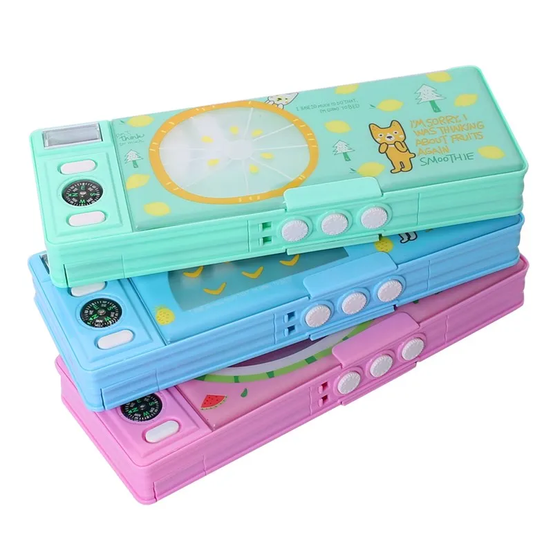 

Multifunction pencil boxes case with coded lock, Magnetic closu TWO Side Holder Pen Box Sharpener Kids,Boy Girl Gift Stationery