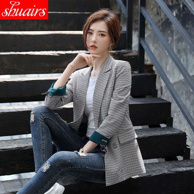 

Plaid Small Suit Women's 2019 Autumn And Winter New Style Fashion Elegant Graceful Large Size Business Ol Career Slim Fit Coat