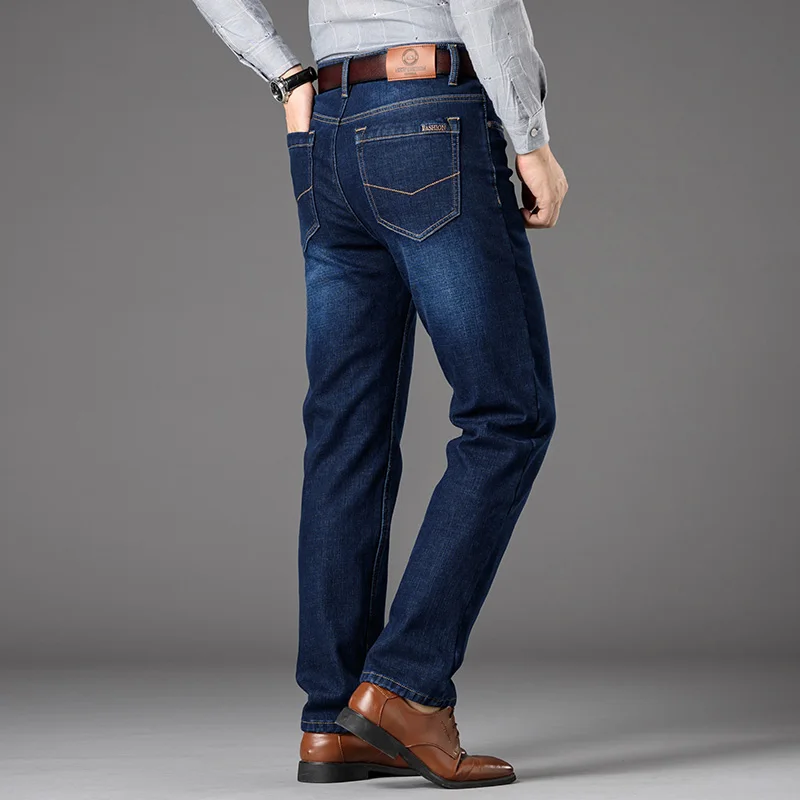 Hot Product 2019 winter blue men's jeans new men's velvet straight jeans plus velvet lining trend street large size warm casual washed jeans