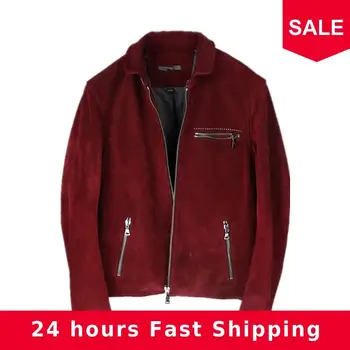 

2020 Red Men Italy Style Slim Fit Leather Jacket Plus Size XXXL Genuine Thick Cowhide Autumn Short Fashion Natural Leather Coat