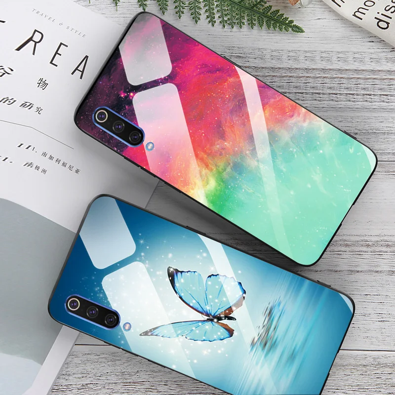 

For Xiaomi Mi 9 Mi9 SE Tempered Glass Case Boat Pattern Back Cover Phone Case For Xiaomi Xiomi Mi 9 SE Mi9 TPU Bumper Cases