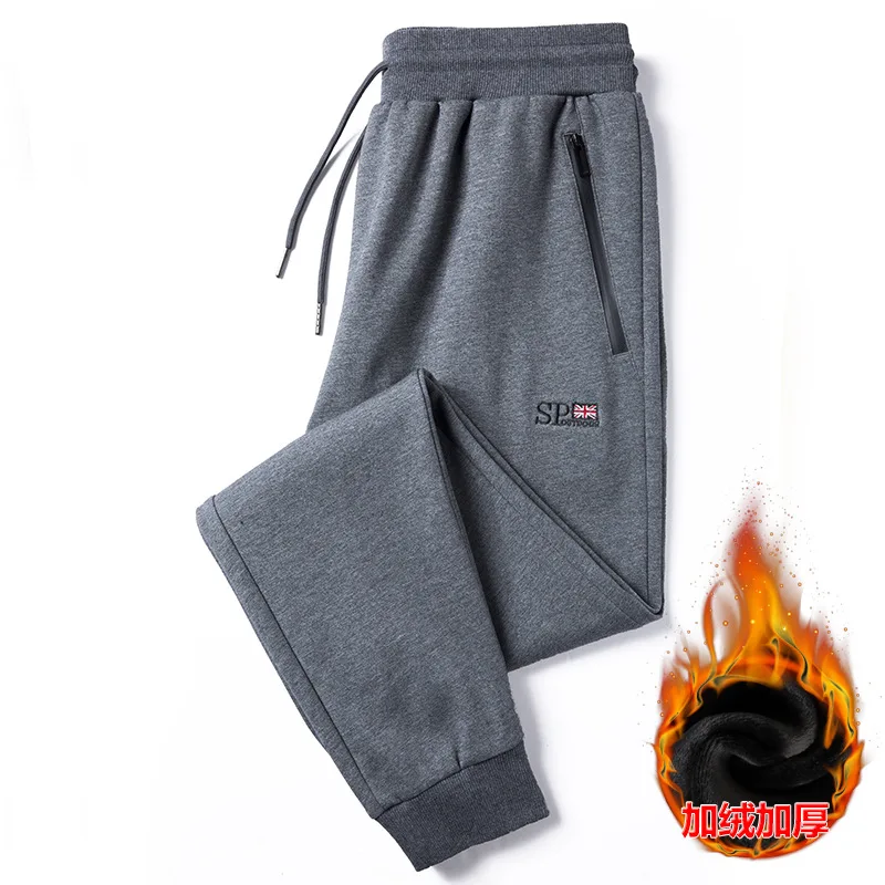 

2019 Autumn & Winter Men's Casual Pants Sports Skinny Trousers Brushed And Thick Large Size Fashion Embroidery Cotton Pants Men'