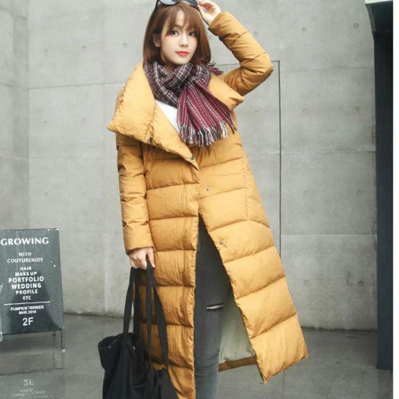 

[EWQ] 2019 Autumn New Long Sleeve Turn-down Collar Ultra Light Outerwear Coats Korea Warm Thick Winter Red Down Jacket QL05103