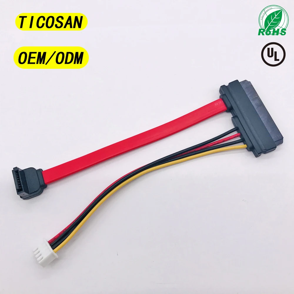 TICOSAN SATA 7+15P 22pin to 7P 90°/SH2.0 4P CABLE supply HDD hard drive high speed computer data power cable OEM ODM | Компьютерные