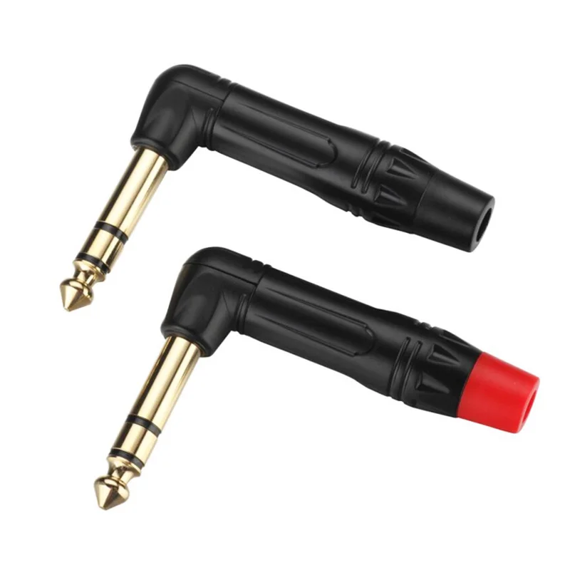 100pcs Right Angle Jack 6.35mm 3 Poles Stereo Male Connector Gold Plated 14 Inch Plug Microphone Connector 5Pairs Red+Black (2)