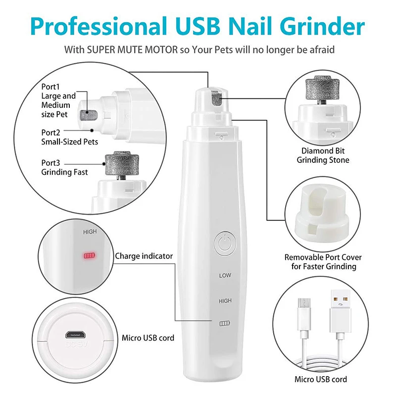 Benepaw Electric Dog Nail Grinder Portable USB Rechargeable Pet Paw Painless Grooming Trimming For Small Medium Large Dogs