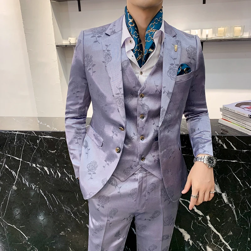 2019 new men's suits men's fashion rose print design suit 3-piece suit (coat + suit pants + vest) men's business casual suits 2019 new men's suits men's fashion rose print design suit 3-piece suit (coat + suit pants + vest) men's business casual suits