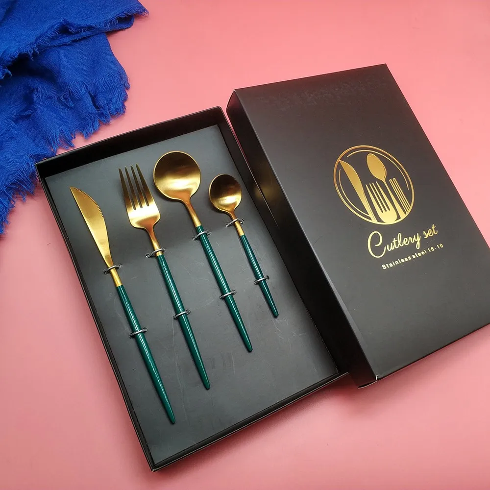 Hot Sale Small Size fourchettes couteaux cuilleres silverware stainless steel White Gold cutlery fork spoon knife dining set