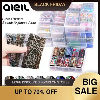 

50 Types 10PCS Nail Foil Sticker Set Holographic Starry Sky Adhesive Wraps Transfer Paper Marble Shining Nail Art Decal Gel Set