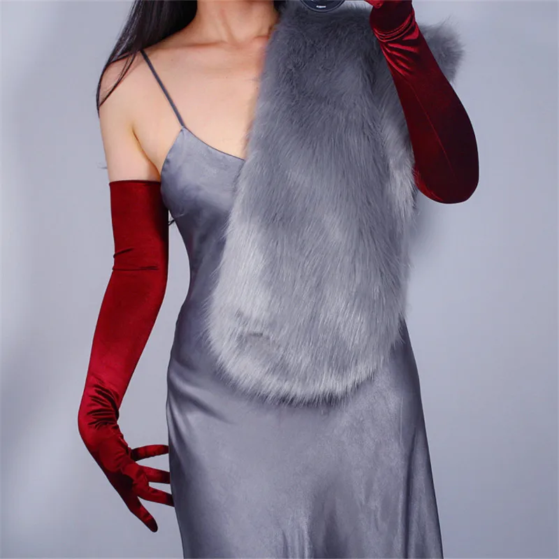 58cm dark red Шелковые атласные перчатки 22 см эластичные мерсеризованные атласные белые бежевые жемчужные Цветные Короткие солнцезащитные перчатки женский свадебный WSG07 - Цвет: 58cm dark red