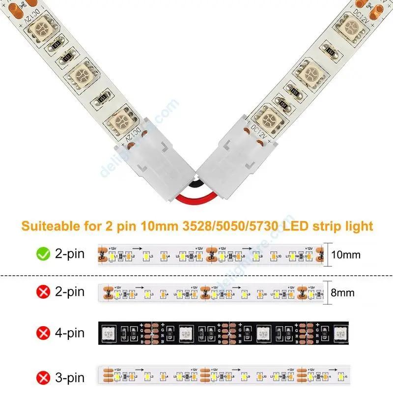 10/20 Pièces Connecteur De Bande LED 8mm 10mm 2 Broches 4 Broches