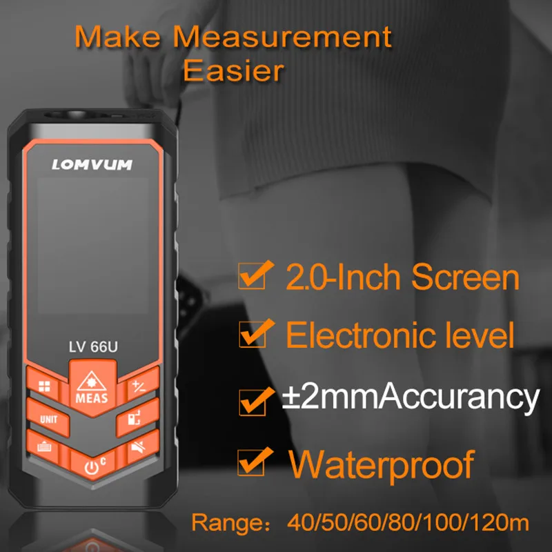 LOMVUM LV 66U Handhold Laser Rangefinder Digital Laser Distance Meter Electrical Level Tape Misuratore Laser Distance Measurer