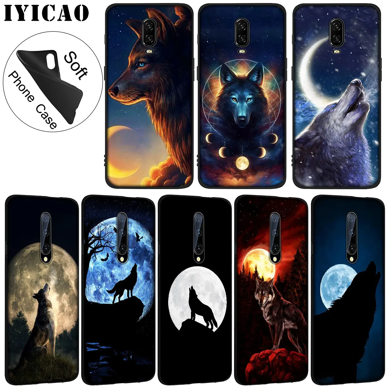 IYICAO Moon roaring wolf Soft Silicone Phone Case for Oneplus 7T 7 Pro 6 6T 5 5T TPU Black Cover One Plus |