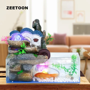 

110V / 220V Creative Fish Tank Resin Water Fountain Hydroponics Plant Desktop Landscape Decoration Crafts Humidifier Fountain