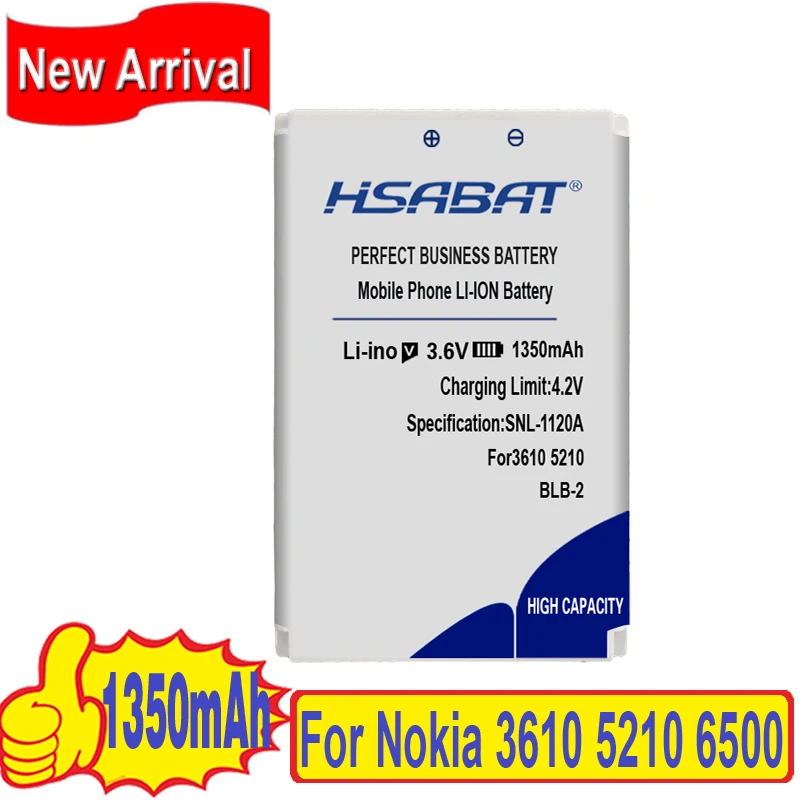 HSABAT 100% Новый 1350 мА/ч BLB 2 Батарея для Nokia 3610 5210 6500 6510 7650 8210 8250 8310 8850 8890 8910 Бесплатная