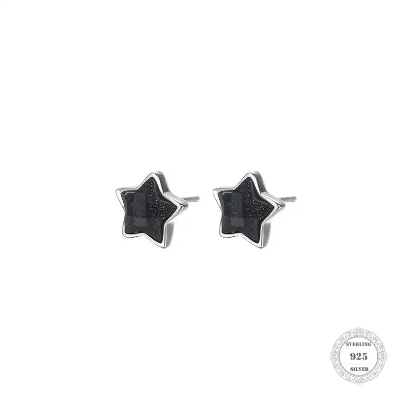 Серьги Hemiston 925 пробы серебряные с черным Цирконом блестящие серьги в виде звезд