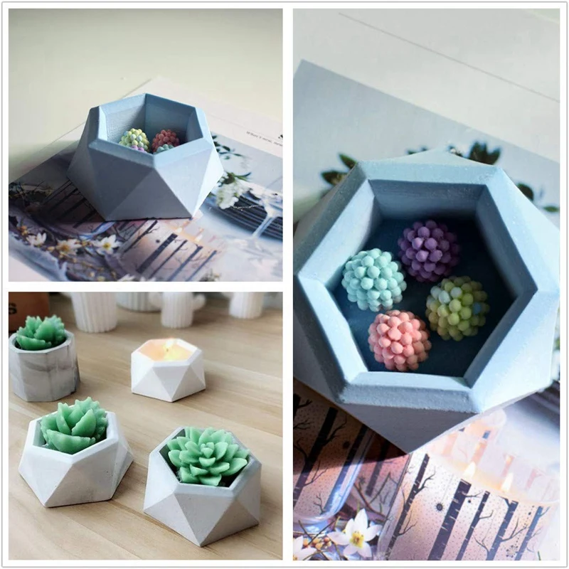 1 PC Hexagon Flower Pot Silicone Mold- Succulent Plant Vase Gypsum Cement Molds Concrete Clay Mould, Ashtray Resin Moulds, Cand