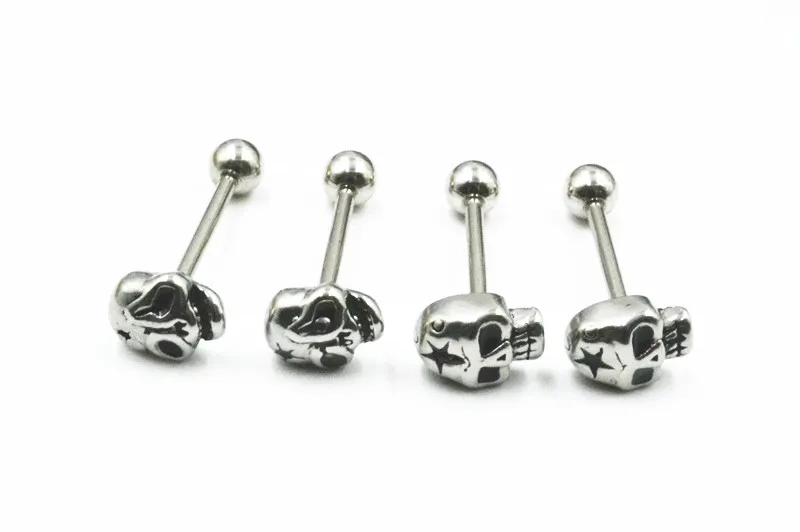 LO50pcs хирургическая сталь панк эмо череп starTongue кольцо Бар НИППЕЛЬ ШТАНГИ пирсинг тела 14 г~ 1,6 мм новое поступление DIY