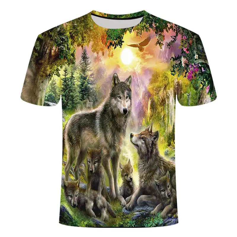 2019 New men Super Clear Wolf King T-shirt casual short sleeve o-neck fashion Funny printed 3D t shirt men/woman tees = tshirt