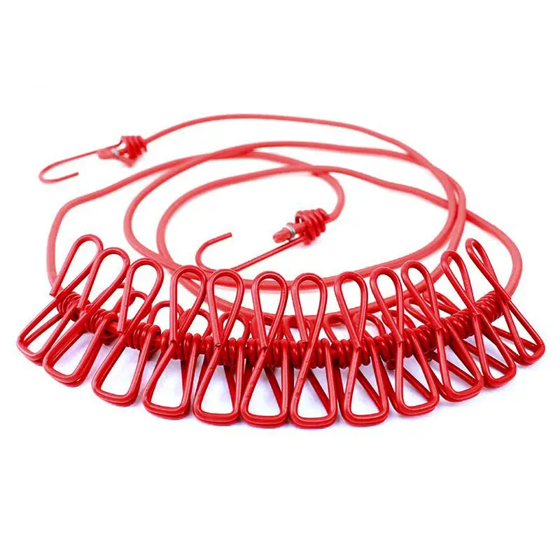Outdoor& Home Color Portable Receive Accessories Wind and Skid Resistant Clothesline Camping Tent Rope 12-17 pcs Clips - Цвет: Red 13pcs clips