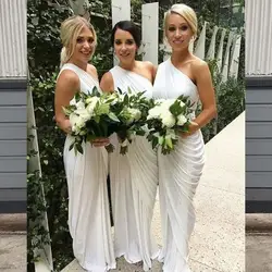 One Shoulder Champagne Bridesmaid Dresses Draped Satin Long Ivory Purple Party Dresses Maid Of Honor Split Wedding Guest Dresses