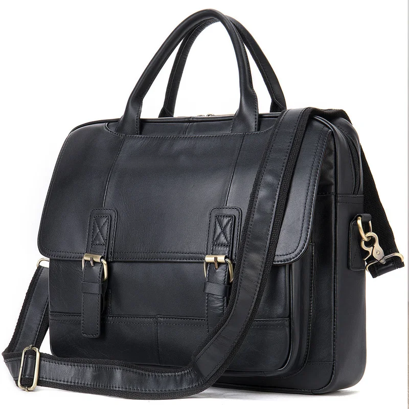 

New Men's Briefcase For 14" Laptop Genuine Leather Business Shoulder Bag Office Document Handbag Male Real Cow Leather Tote Bags