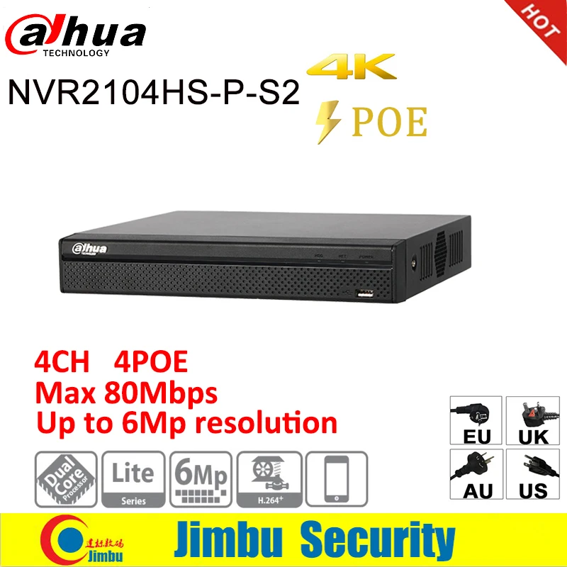 Dahua камера комплект NVR комплект 4CH 4K видео рекордер NVR2104HS-P-4KS2& Dahua 4MP IP камера 4 шт. IPC-HDW4433C-A