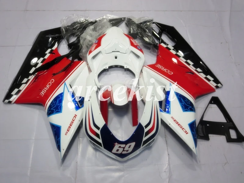 ABS полный обтекатель комплект подходит для DUCATI 848 evo 1098 1198 1098S 2007 2008 2009 2010 2011 2012 набор черный