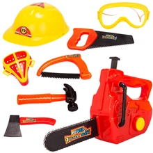 Abbyfrank Simulation Repair Tool Toy Plastic Play House Toy Modeling Kids Tool Set Chainsaw Helmets Axes Hammers Saws Protective