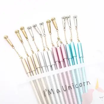 

12Pcs/pack Korean Funny Cool Novelty Pendant Gel Pens Blue Black Ink School Stationery Wedding Party Favors Pencil Case Bag Kit