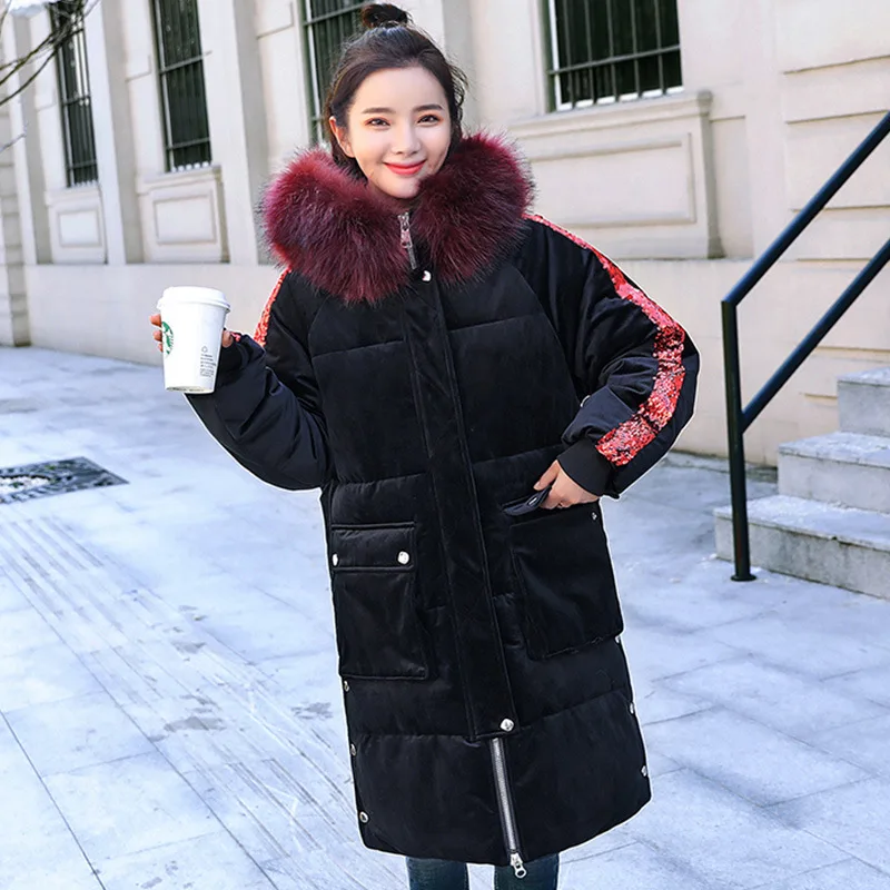 

Photo Shoot 2018 New Style Korean-style Students Loose-Fit Gold Velvet Mid-length Fashion Cotton-padded Clothes Cotton Coat Fash