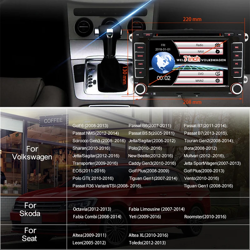 Автомагнитола Junsun для VW/Volkswagen/Golf/Polo/Tiguan/Passat/b7/b6/SEAT/leon/Skoda/Octavia мультимедийный