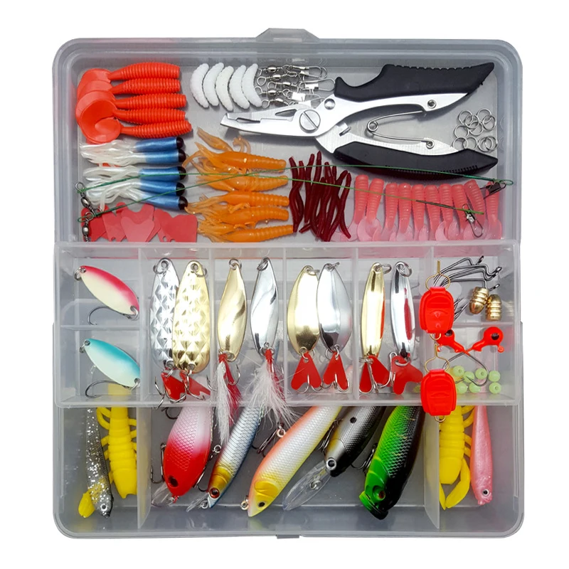 

122/142/164 High Quality Bait Set Fishing Bait Mixed Hard Bait Frog Spoon Hook Hookworm Worm Soft Bait With Box Fishing Tackle Accessories Sea Fishing Bait