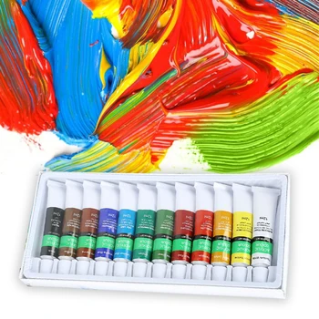 

12 Colors Stone School Textile Fabric Drawing Students Wall Graffiti For Clothes Hand Painted Strong Coverage Acrylic Paints Set