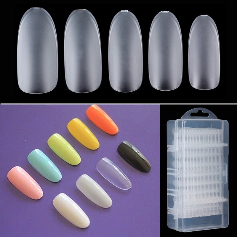 Full Cover Artificial False Nail Tips 300pcs 10 Sizes with Box Clear Ultra Thin Nails for Salon