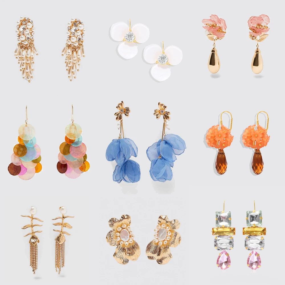 

Fashion ZA Resin Crystal Drop Earrings for Women Boho Simulated Pearl Charm Luxaty Shiny Trendy Elegant Flower Statement Earring
