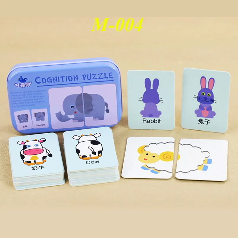 Пазл детские игрушки для детей, карточки, бумага, совпадающая игра, когнитивные карточки, автомобиль, фрукты, животные, жизнь, набор, пара, отрезная игрушка - Цвет: M-004 Animal match