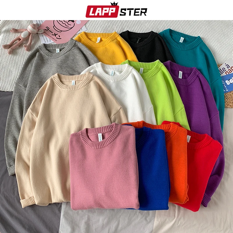 Knitted Sweater Pullovers LAPPSTER Black Mens Harajuku Streetwear Colorful Male Korean
