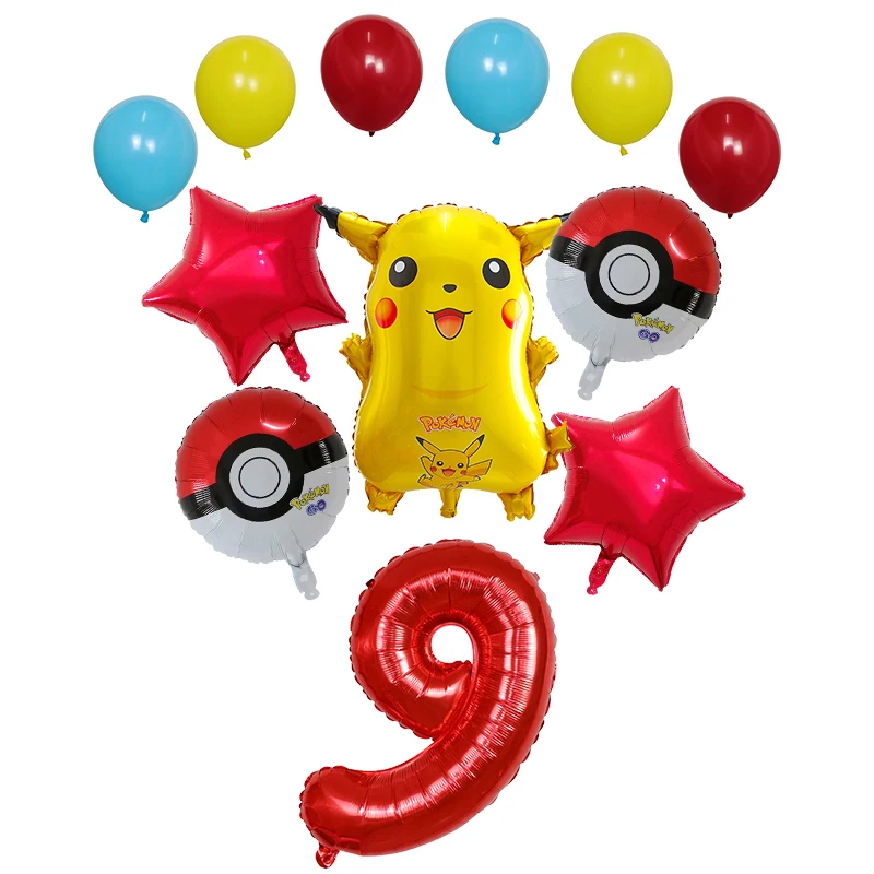 12pcs Cartoon Pokemon Pikachu Foil Balloons baby shower Birthday Party Decoration 30 inch Number Balloon Kids Toys Gift Globos - Цвет: Сливовый