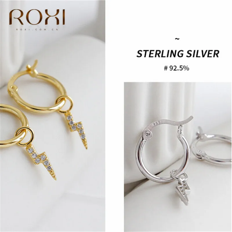 ROXI 925 пробы серебряные мини циркониевые подвеска с молнией маленькие серьги-гвоздики для женщин ювелирные изделия полностью Стразы корейские серьги