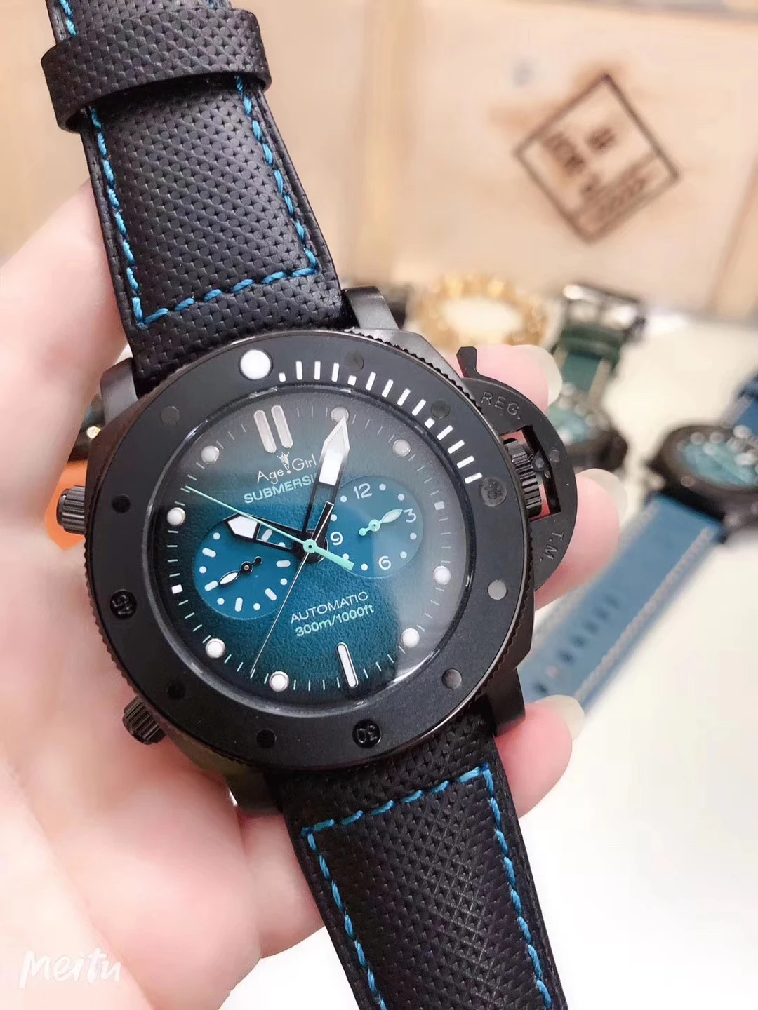 Canvas Leather Роскошные брендовые Новые Мужские автоматические механические сапфировые из нержавеющей стали черный синий резиновый Холст Кожа светящиеся часы Спорт 47 мм - Цвет: Canvas Leather