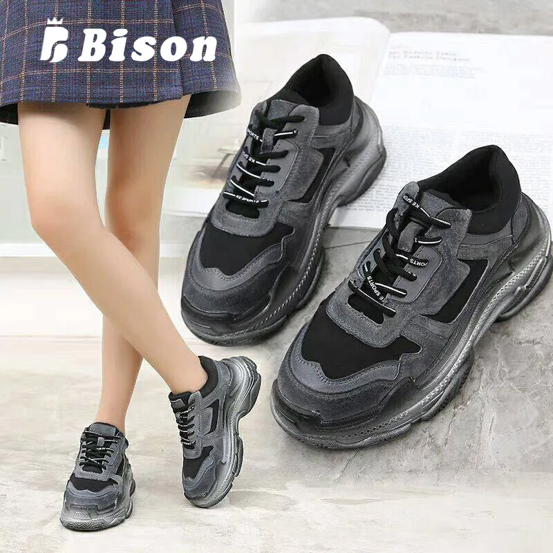 

Bison Women Sneakers Mixed Color Lace Up Female Platform Shoes Fashion Street Style Daddy Shoes Casual Shoes Fashion Shoes