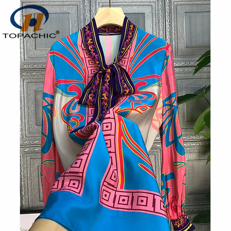 12 темпераментная Модная шелковая рубашка с принтом и бантом Повседневная блуза