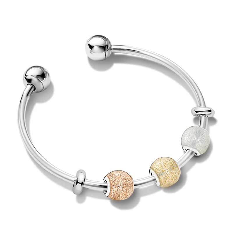 Новинка 925 пробы Серебряный 1:1 розовый Gouden Zilveren Блестящий Шарм из бисера MOMENTS Серебряный Открытый браслет с логотипом колпачки подарочный набор - Цвет камня: 3 charm