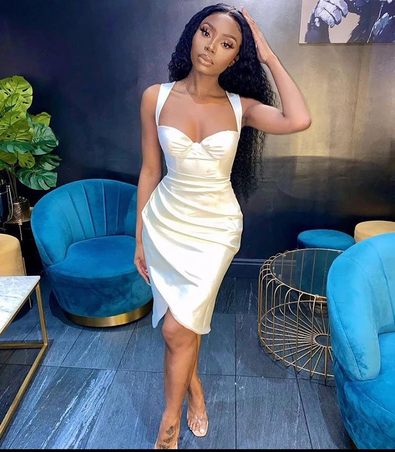 NewAsia White Party Dress Women Summer Sleeveless Underwire Sweetheart Neckline Sexy Dress Side Split Ruched Midi Vestidos