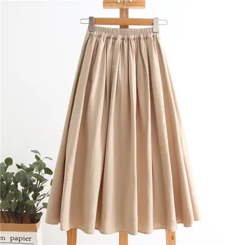 

2020 Women A-Line Skirt Vintage Cotton And Linen Two Layer Long Skirt High Waist Women Summer Skirts Saia Faldas Jupe Femme