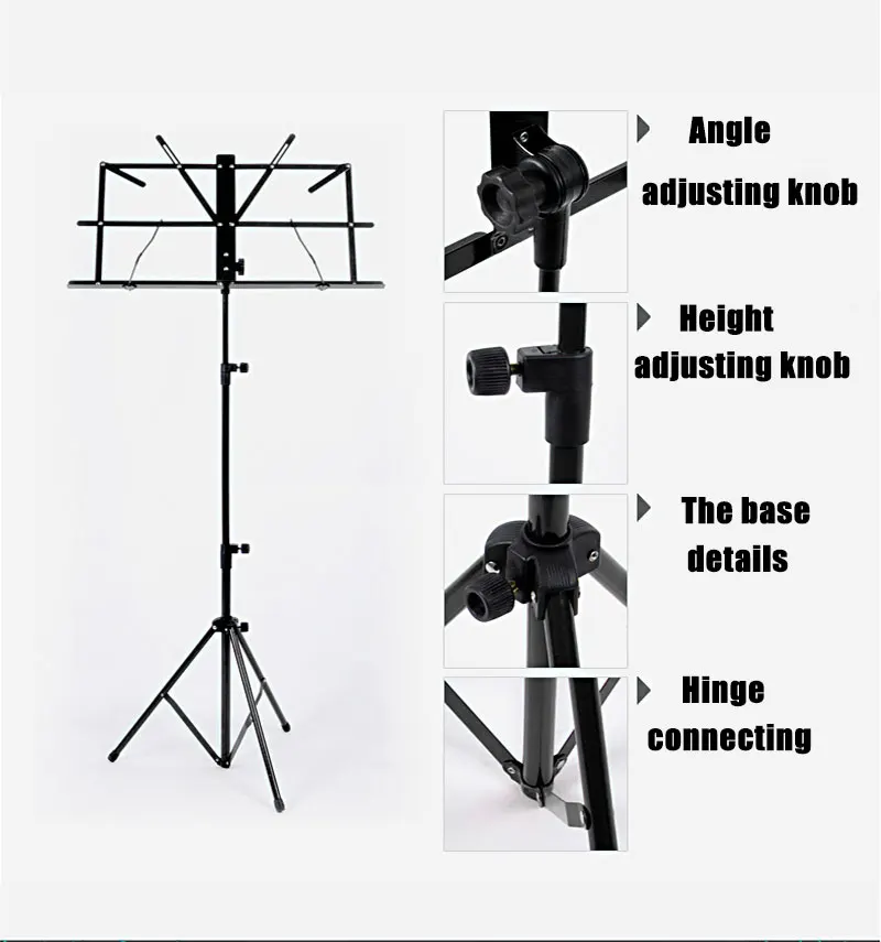 Качественный музыкальный лист, тренога из нержавеющей стали, музыкальная подставка, держатель, регулируемая высота, с сумкой для переноски, для музыкального инструмента